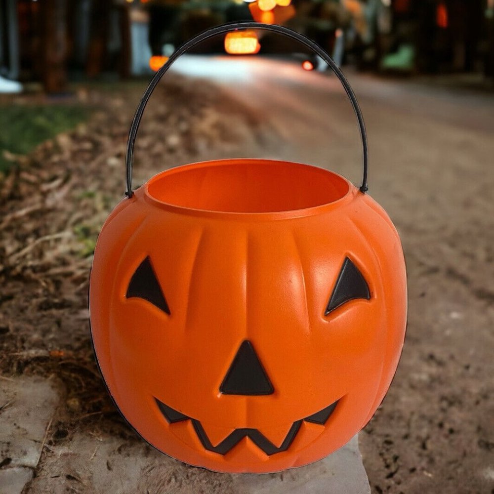 VTG GENERAL FOAM 7.5" Blow Mold Norfolk Jack-O-Lantern Pumpkin Treat Bucket Pail